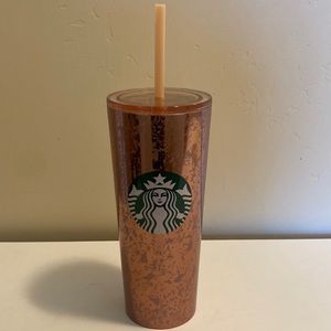 NWT 2019 Starbucks Copper Rose Gold Pink Metal 16OZ Speckled Tumbler